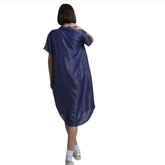 WILDFANG nwt Navy Empower Pinstripe Shirt Dress Knee Length Size S - Picture 9 of 15